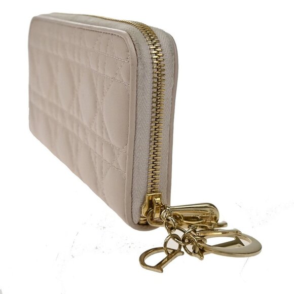 CHRISTIAN DIOR Logo Cannage Zipper Around Long Wallet Leather Pink GHW 80KB338 - Picture 4 of 15